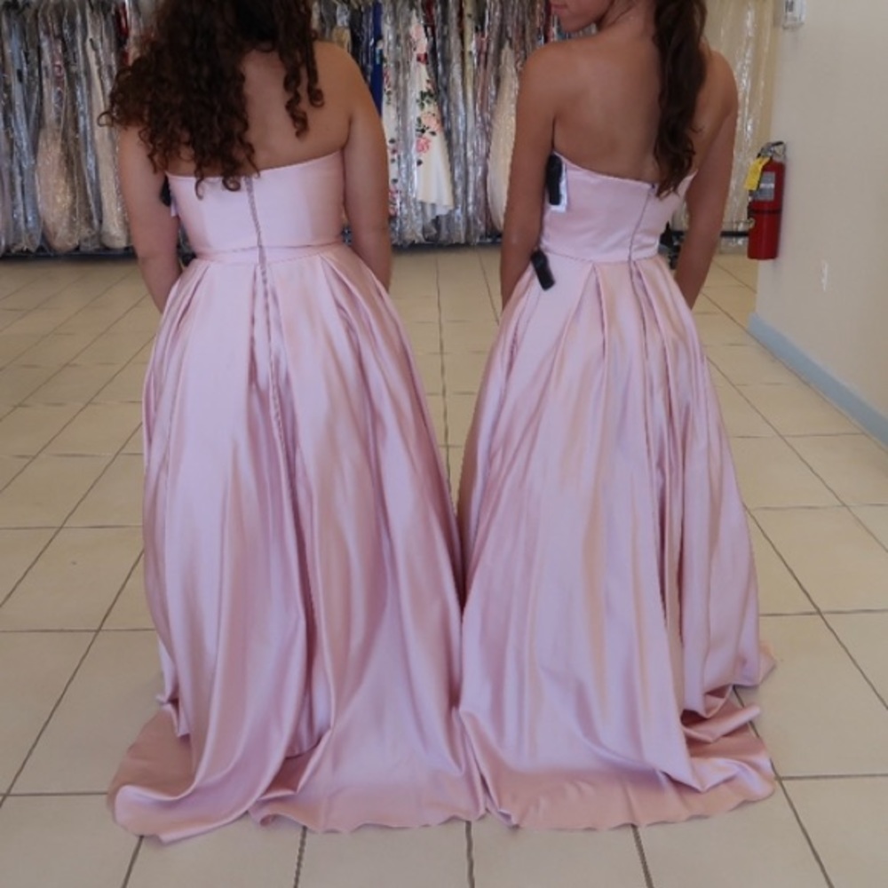 NWT Betsy & Adam Strapless Satin High-Low Gown - Picture 3 of 7